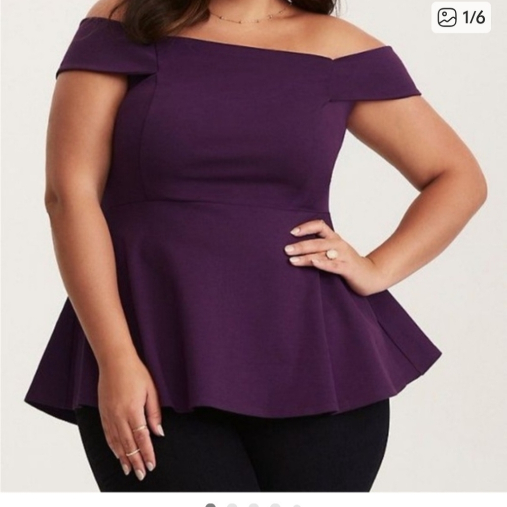 Torrid Pink Off-Shoulder Peplum Women's Top 2 - Picture 2 of 2